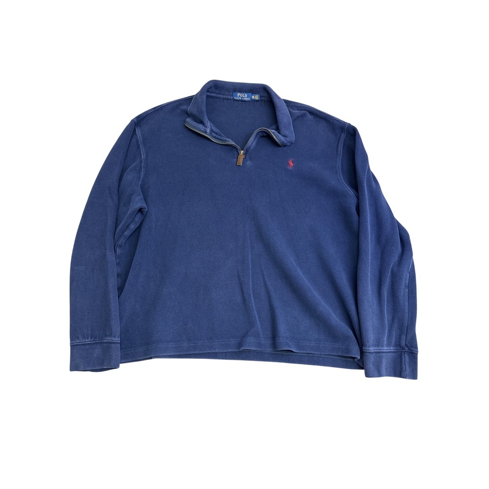 Polo Ralph Lauren Mens XXL Navy Blue 1/4 Zip Cotton Pullover Sweater Red Pony